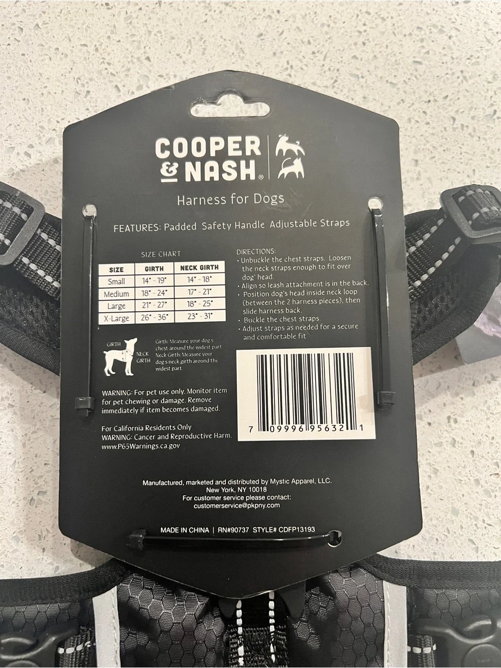Cooper & Nash Reflective Black Dog Harness - Small